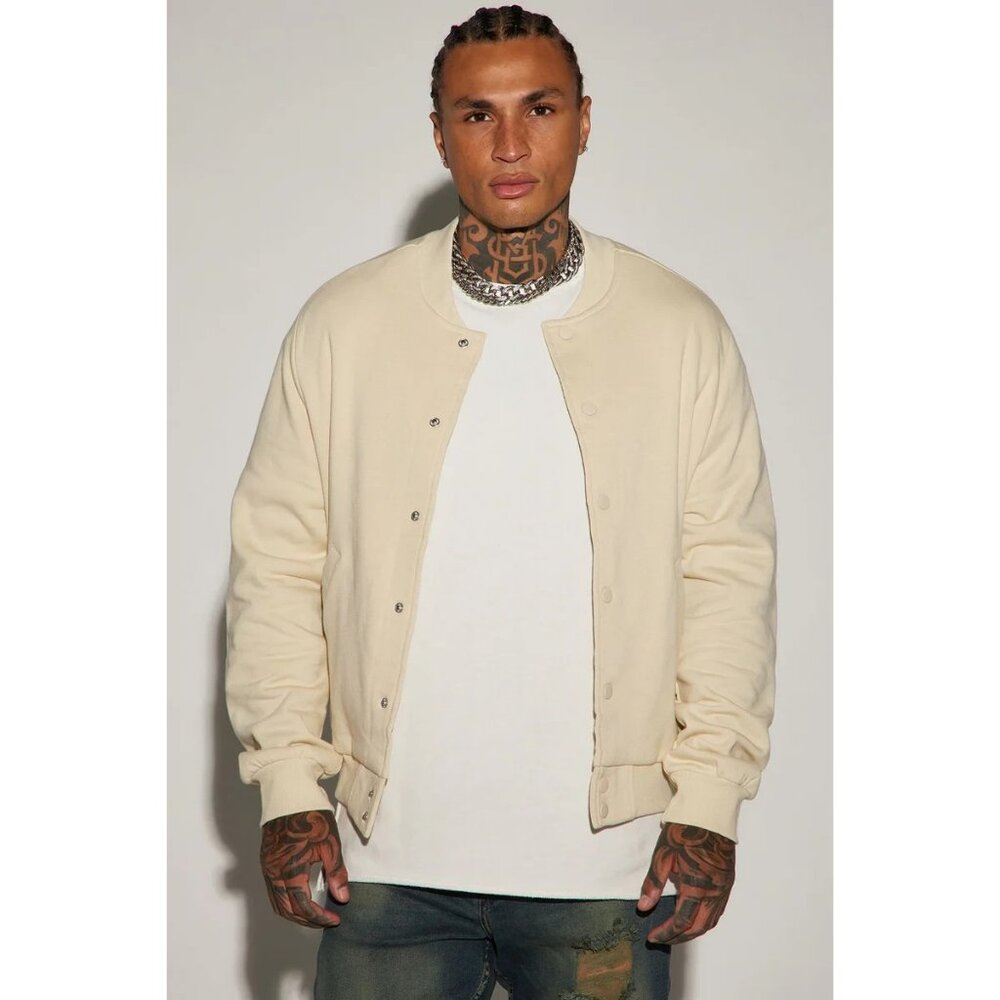 Tyson Fleece Bomber Jacket Off White Men's Size Small